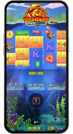 Big Bass Hold and Spinner base game reels showing multiple active money symbols with cash values displayed on highlighted tiles alongside card symbols and fishing icons