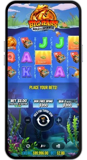 Big Bass Hold and Spinner bet controls screen with the Ante Bet option visible at the bottom alongside the Buy Free Spins and Buy Hold and Spinner buttons each priced at 200 dollars